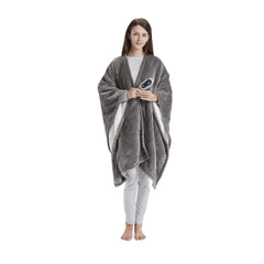 Beautyrest Reversible Faux Sherpa to Fleece Electric Wrap Poncho Blanket Shawl Wearable, Auto Shut Off, Virtually Zero EMF, Multi Heat Setting, UL Certified, Machine Washable, Grey 50" x 64"