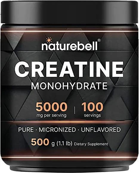 NatureBell Creatine Monohydrate Powder 500 Grams, 5000mg Per Serving - 100 Servings (1.1Lb)