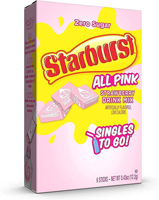 Starburst Singles To Go Powdered Drink Mix, All Pink Strawberry, 3 Boxes with 6 Packets Each - 18 Total Servings, Sugar-Free Drink Powder, Just Add Water, 6 count (Pack of 3)