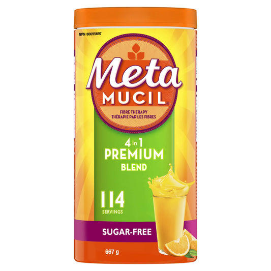 Metamucil Premium Blend, Psyllium Fibre Powder Supplement, Sugar-Free with Stevia, Natural Orange Flavor, 114 Servings (656 g)