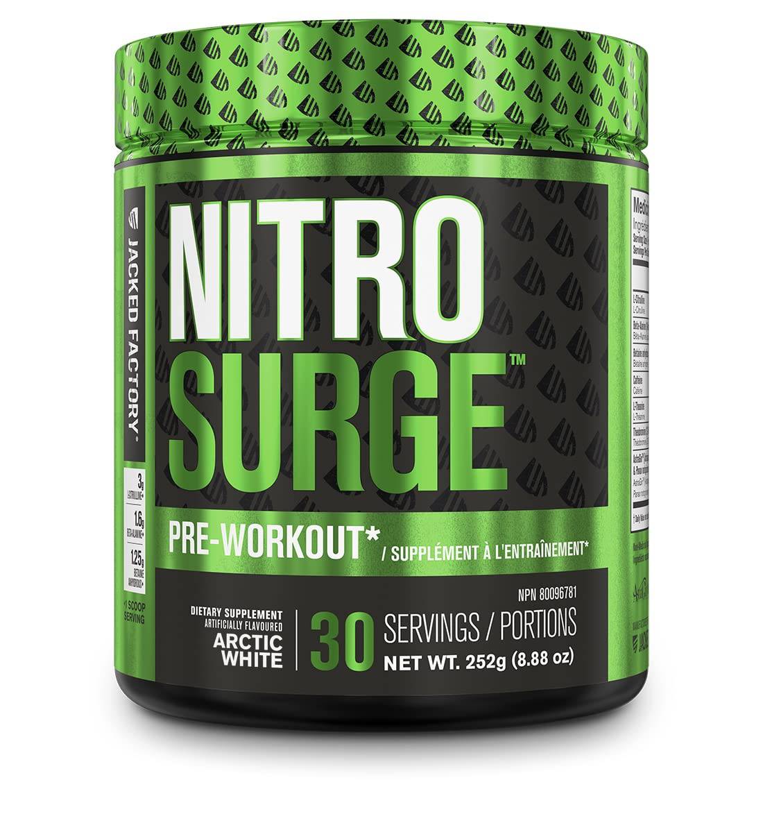 NITROSURGE Pre Workout Supplement - Endless Energy, Instant Strength Gains, Clear Focus, Intense Pumps - Nitric Oxide Booster & Preworkout Powder with Beta Alanine - 30 Servings, Arctic White