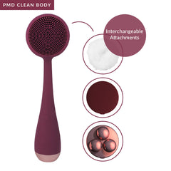 PMD Clean Body - Smart Body Cleansing Device with Silicone Brush & Three Interchangeable Attachments - Waterproof - SonicGlow Vibration - Cleanse, Exfoliate, & Massage Body