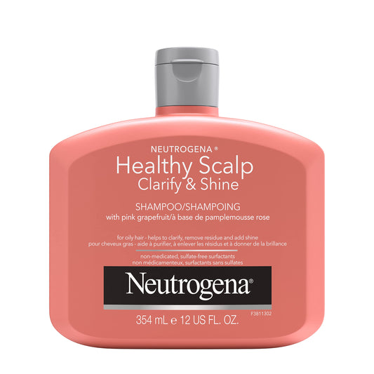 Neutrogena Exfoliating Healthy Scalp Clarify & Shine Shampoo for Oily Hair and Scalp, Anti-Residue Shampoo with Pink Grapefruit, pH-Balanced, Paraben & Phthalate-Free, Color-Safe, 354 ml.