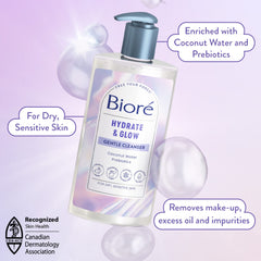 Bioré Hydrate & Glow Gentle Face Cleanser Duo, Dermatologist Tested, Cruelty Free, Hydrating Cleanser (Pack of 2)