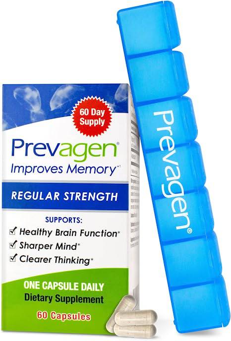 Prevagen Improves Memory - Regular Strength 10mg, 60 Capsules with Apoaequorin & Vitamin D & Prevagen 7-Day Pill Minder - Zecoya