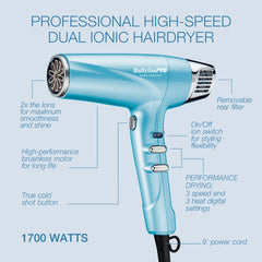 BaBylissPRO Nano Titanium Hairdryer, Dual Ionic High-Speed Hairdryer, 1700 Watts