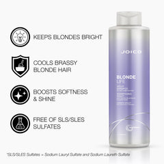 Joico Blonde Life Violet Purple Shampoo, Neutralizes Brassy Tones for Blonde Hair, Strengthen Dry Damaged Hair, with Rosehip Oil and Keratin