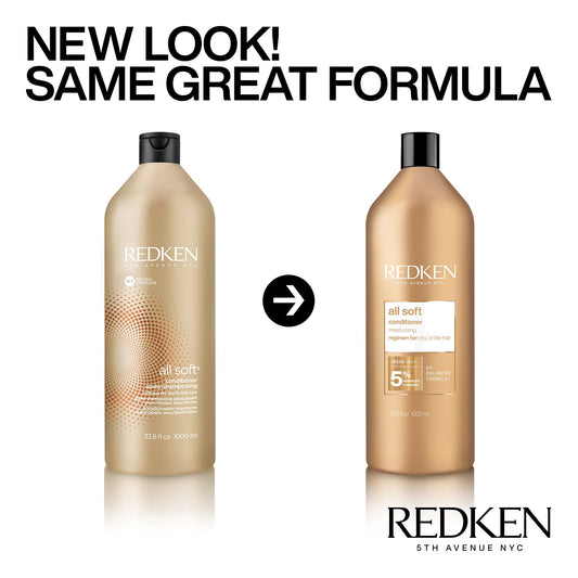 REDKEN Conditioner for Dry, Brittle Hair, Moisturizes and Provides Intense Softness and Shine, With Argan Oil, All Soft, 1000 ml