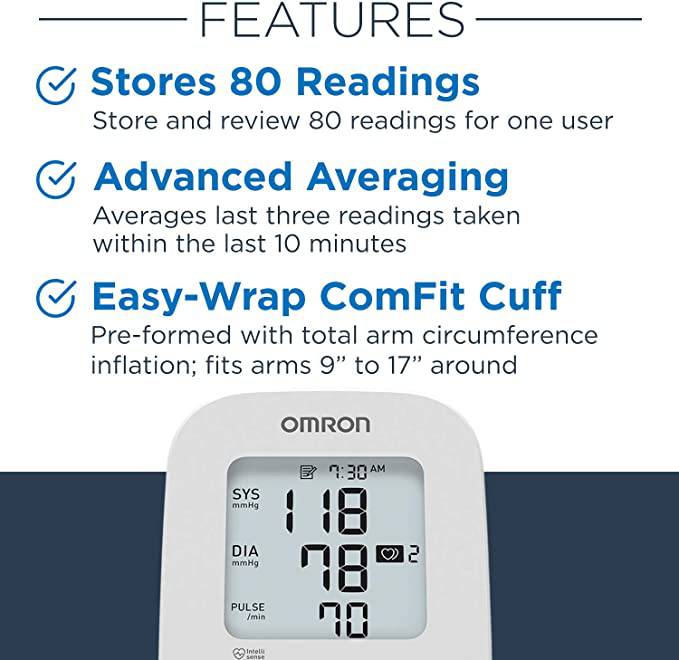 OMRON Silver Blood Pressure Monitor, Upper Arm Cuff, Digital Bluetooth® Blood Pressure Machine, Stores Up to 80 Readings - Zecoya