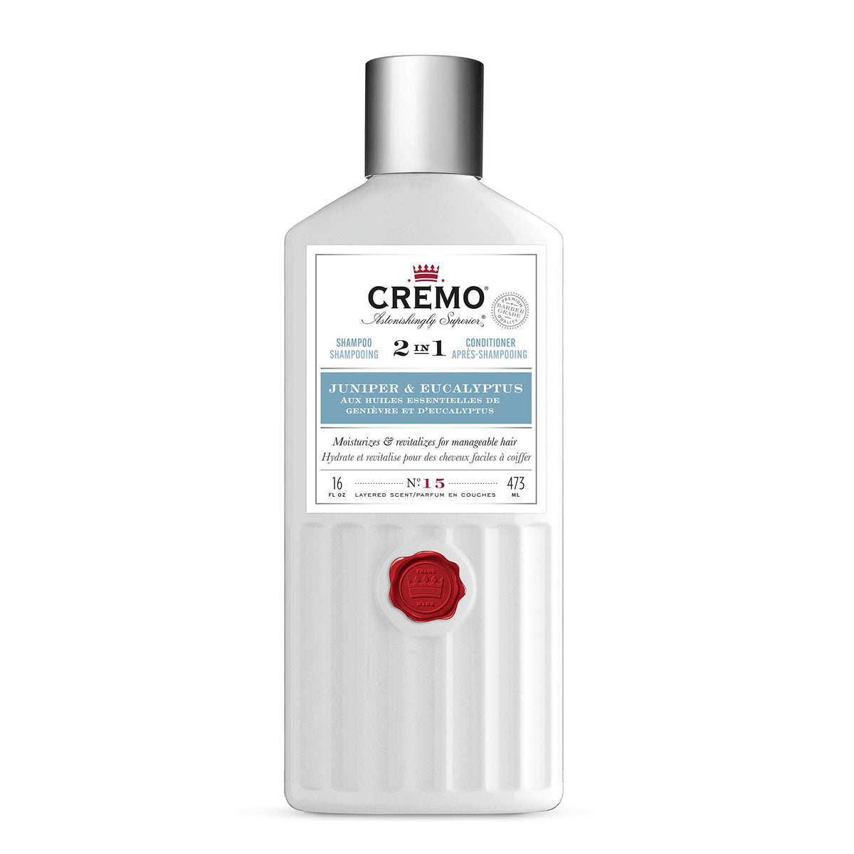 Cremo Shampoo & Conditioner, 2-in-1, Juniper & Eucalyptus, Clean & Nourish Hair, 16 oz