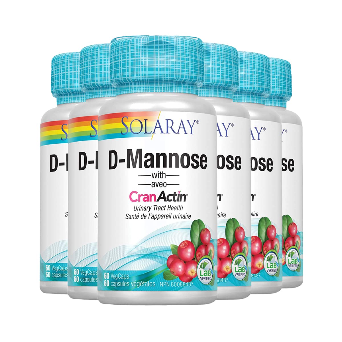 Solaray D-Mannose with CranActin Cranberry Extract 1000mg | For Normal, Healthy Urinary Tract Support | Non-GMO & Vegan | 60 VegCaps (Pack of 6)