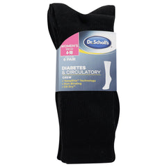 Dr. Scholl's womens Women's Diabetes & Circulator Socks - 4 & 6 Pair Packs - Non-binding Comfort and Moisture Management, Black, 8-12