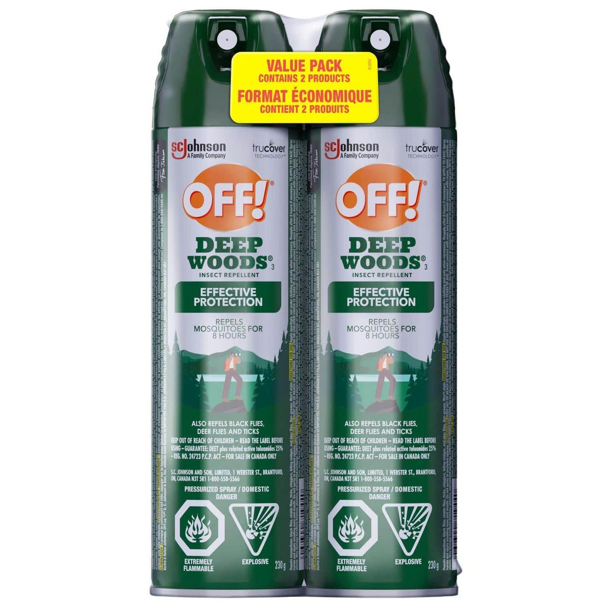 OFF Deep Woods Insect and Mosquito Repellent, Bug Spray Ideal for Camping, Hiking and Hunting, Up to 8 Hours of Protection, 230g Each, 2pk, (Packaging May Vary)