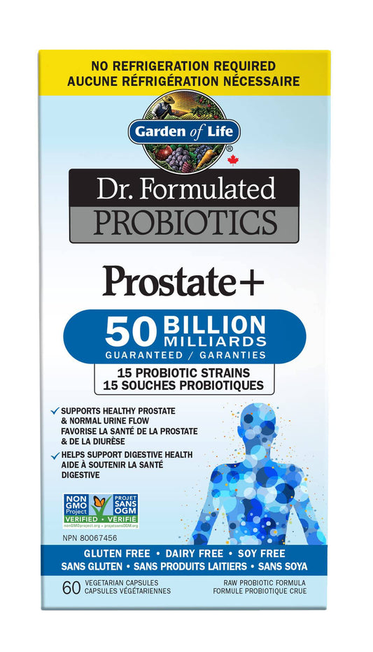 Garden of Life - Dr. Formulated Probiotics Prostate+ | Supports Healthy Prostate and Normal Urine Flow| 50 Billion CFU + 15 Probiotic Strains | Shelf Stable | Gluten Free, Dairy Free, Soy Free