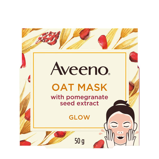 Aveeno Oat Face Mask with Pomegranate Seed Extract for Glow - Dry Skin Care - Paraben Free Facial Cleanser - 50 grams