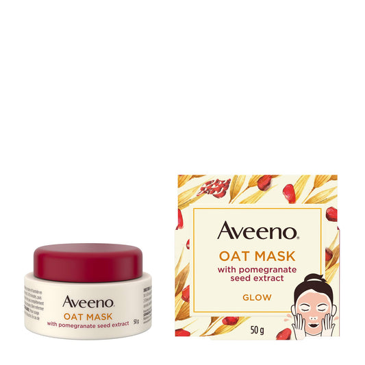 Aveeno Oat Face Mask with Pomegranate Seed Extract for Glow - Dry Skin Care - Paraben Free Facial Cleanser - 50 grams