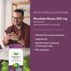 Nature’s Way Rhodiola Rosea – Cognitive Function Support such as Mental Focus & Stamina – Temporary Stress Relief - Non-GMO - 60 Vegetarian Capsules