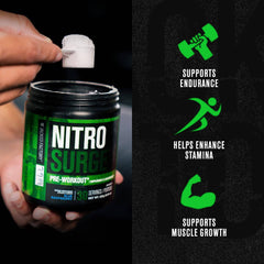 NITROSURGE Pre Workout Supplement - Endless Energy, Instant Strength Gains, Clear Focus, Intense Pumps - Nitric Oxide Booster & Preworkout Powder with Beta Alanine - 30 Servings, Arctic White