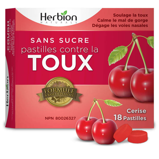 Herbion Naturals Sugar-Free Cough Lozenges with Natural Cherry Flavour, 18 Lozenges - Relieves Cough and Nasal Congestion; Soothes Sore Throat; For Adults and Children 12 years and above