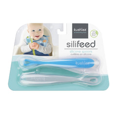 Kushies Baby Silifeed Silicone Spoons, Azure/Pebble