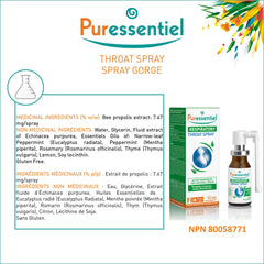 PURESSENTIEL - Respiratory Throat Spray with 4 essential oils - Helps treat irritated, inflamated or sore throat - Source of antioxydants - Medicinal ingredients of 100% natural origins - 15ml