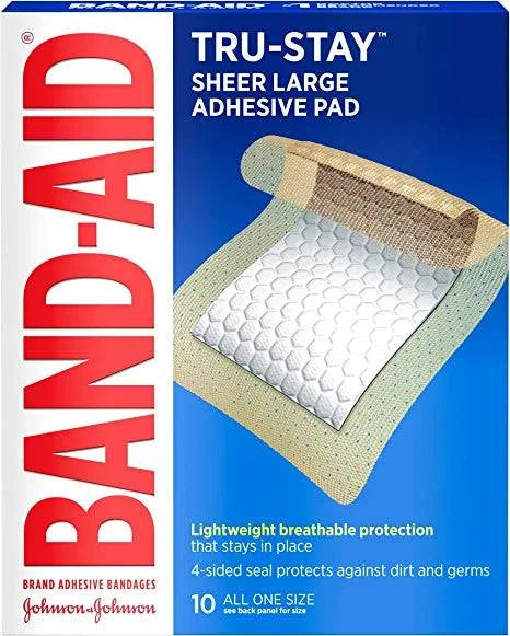 Band-Aid Brand Tru-Stay Adhesive Pads, Large Sterile Bandages for Wound Care, Large Size, 10 ct