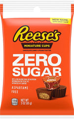 REESE'S Zero Sugar Miniatures Chocolate Peanut Butter Cups Candy, Bulk, Individually Wrapped, 3 oz Bags