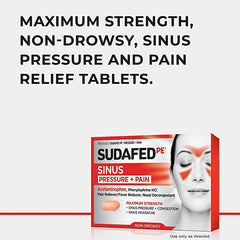 Sudafed PE Sinus Pressure + Pain Relief Maximum Strength Non-Drowsy Decongestant, 24 Count