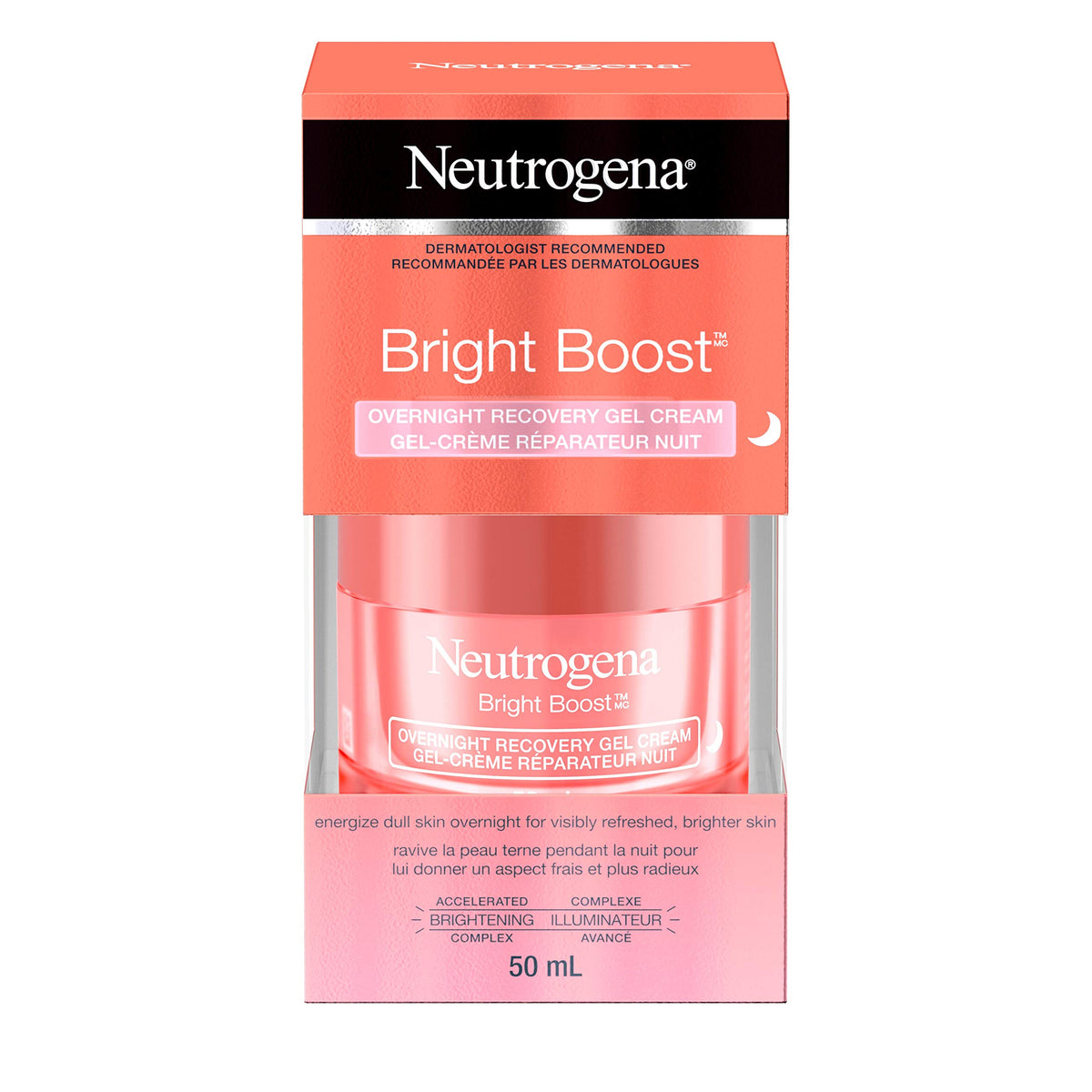 Neutrogena Bright Boost Overnight Recovery Gel Face Night Cream with Vitamin C for a Brighter, more Even Skin Tone, 50mL