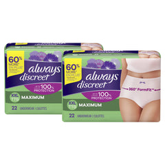 Always Discreet, Incontinence & Postpartum Underwear For Women, Maximum Protection, XX-Large, 22 Count