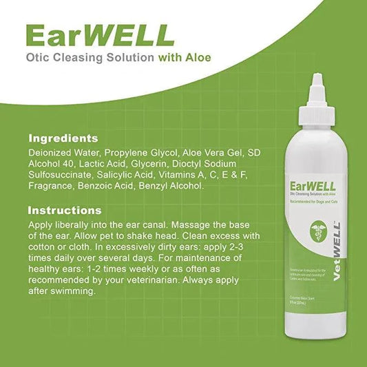 VetWELL Ear Cleaner for Dogs and Cats - Otic Rinse for Infections and Controlling Ear Infections and Odor in Pets - 8 oz (Cucumber Melon)