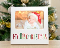 Kate & Milo My 1st Christmas Baby Keepsake Photo Frame, Holiday Baby’s First Year Frame, Holiday Home Décor, Christmas Home Accessory, White