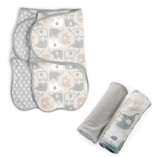 Ingenuity Farewell Fuss™ Adjustable Easy-Wrap Baby Swaddle 2 Pack - Grazer™ & Comfy Bundle™ 2-Pack Multi-Use Swaddle Blanket Set - Grazer™