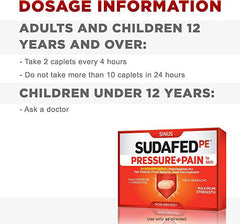 Sudafed PE Sinus Pressure + Pain Relief Maximum Strength Non-Drowsy Decongestant, 24 Count