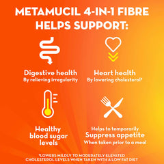 Metamucil, Daily Psyllium Husk Powder Supplement, Sugar-Free, 4-in-1 Fiber for Digestive Health, Orange Smooth Flavored Drink, 72 Servings