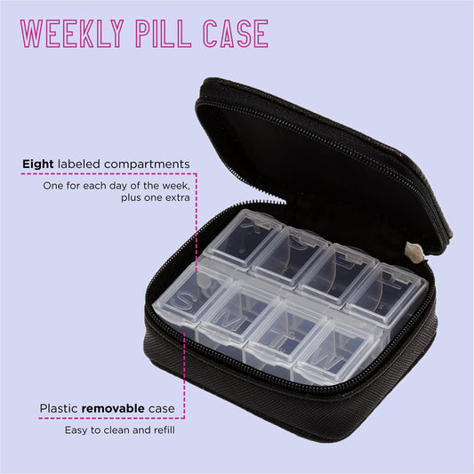 Miamica Women's Pill Case Trendy"Daily Dose" Pill Organizer Box, Black, One Size, Black Saffiano Pill Case Travel, Daily Dose