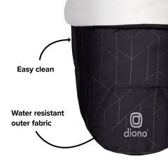 Diono Universal Newborn Pod for Sleeping with Temperature Regulation, Water Resistant Lining, Baby Head and Body Support. Easy to Adjust and Remove Stroller Footmuff for Baby, Black Midnight