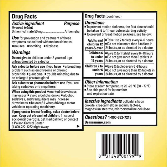 Dramamine Motion Sickness Original, 36 Count