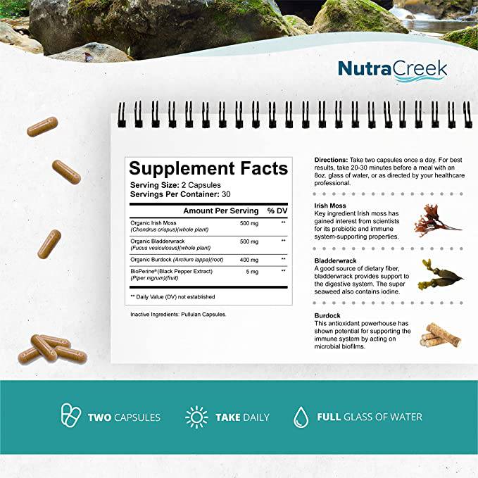 NutraCreek Sea Moss | 1 Month of Bladderwrack and Sea Moss Pills - 60 Capsules - Zecoya