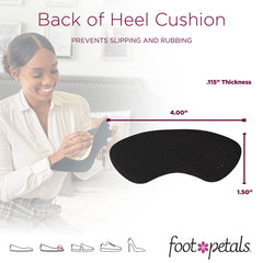 Foot Petals Women's Rounded Back Cushion Inserts Protectors, Comfortable Heel Grip for Pain Relief and Sizing, Black, One