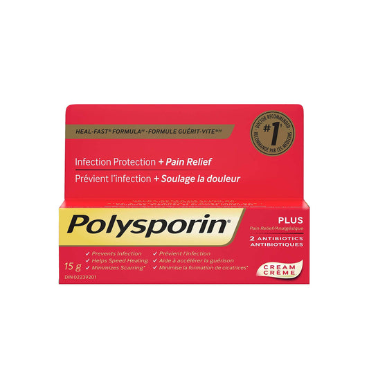 Polysporin plus pain relief cream, Antibiotic Cream for first Aid Care of minor burns and Cuts, 15g 15 gram