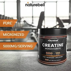 NatureBell Creatine Monohydrate Powder 500 Grams, 5000mg Per Serving - 100 Servings (1.1Lb)