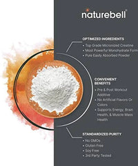 NatureBell Creatine Monohydrate Powder 500 Grams, 5000mg Per Serving - 100 Servings (1.1Lb)