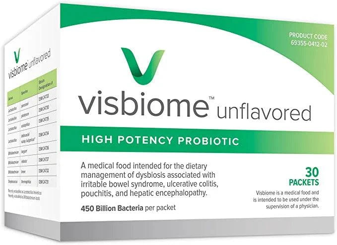 Visbiome® High Potency Probiotic 450 Billion Live Bacteria - 30 Packets Unflavored Powder- Shipped Cold in Recyclable Cooler with Temperature Monitor