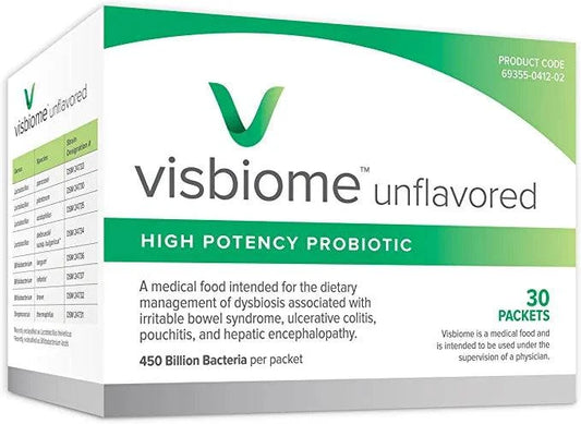 Visbiome® High Potency Probiotic 450 Billion Live Bacteria - 30 Packets Unflavored Powder- Shipped Cold in Recyclable Cooler with Temperature Monitor