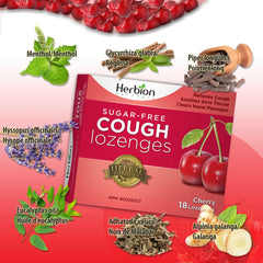 Herbion Naturals Sugar-Free Cough Lozenges with Natural Cherry Flavour, 18 Lozenges - Relieves Cough and Nasal Congestion; Soothes Sore Throat; For Adults and Children 12 years and above