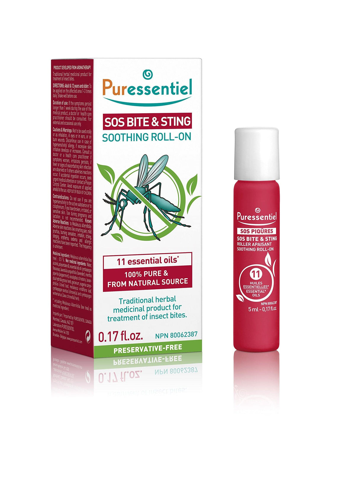 Puressentiel SOS Bite & Sting Soothing Roll-on with 11 essential oils - Traditional herbal medicinal product used to treat insect bites and stings - Essential Oils 100% pure & natural - 5ml