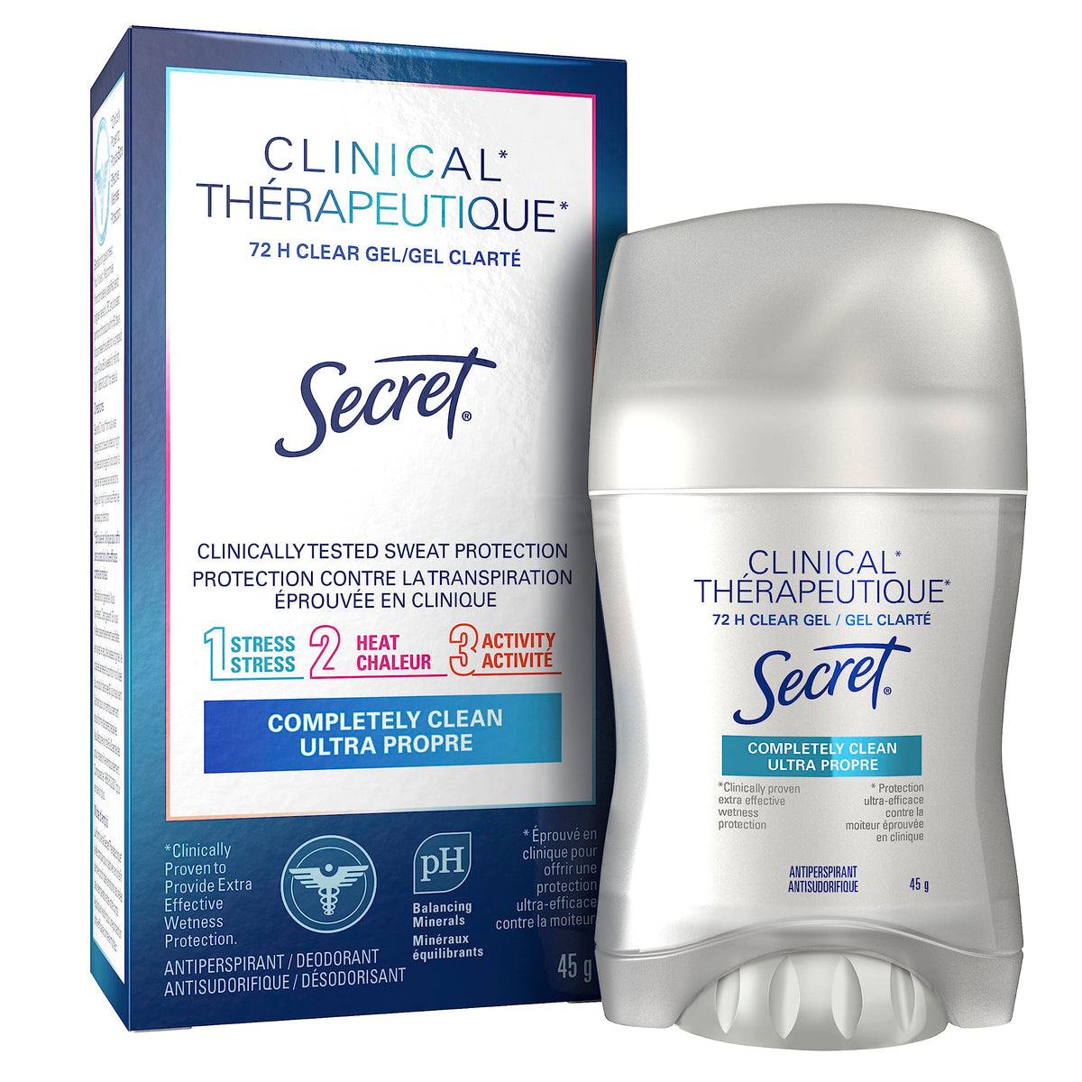 Secret Clinical Antiperspirant and Deodorant Clear Gel, Completely Clean, 45g