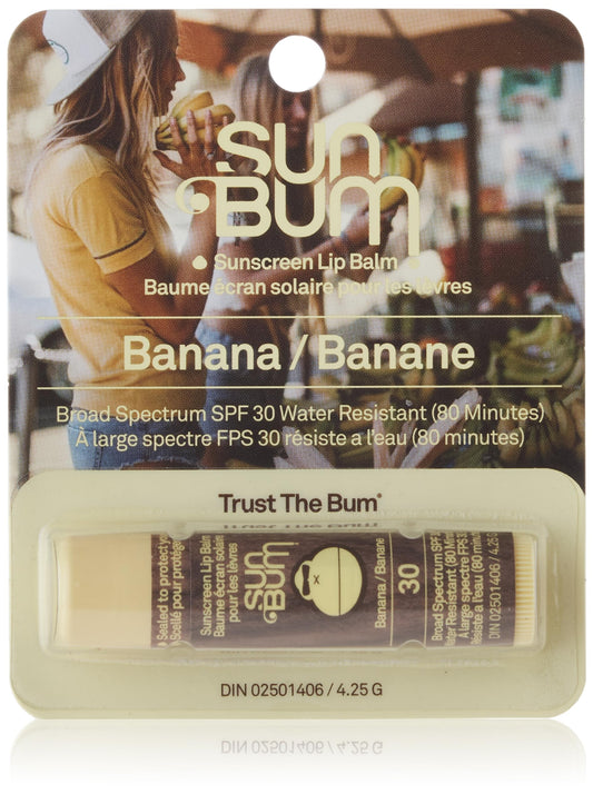 Sun Bum SPF 30 Sunscreen Lip Balm | Vegan and Cruelty Free Broad Spectrum UVA/UVB Lip Care with Aloe and Vitamin E for Moisturized Lips | Banana Flavor | 0.15 oz