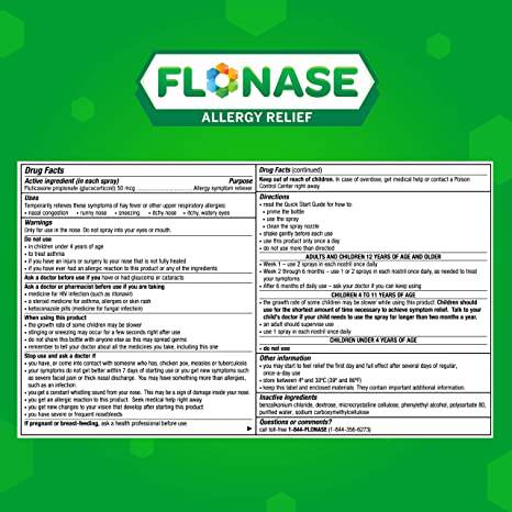 Flonase Allergy Relief Nasal Spray, 24 Hour Non Drowsy Allergy Medicine, Metered Nasal Spray - 72 Sprays - Zecoya